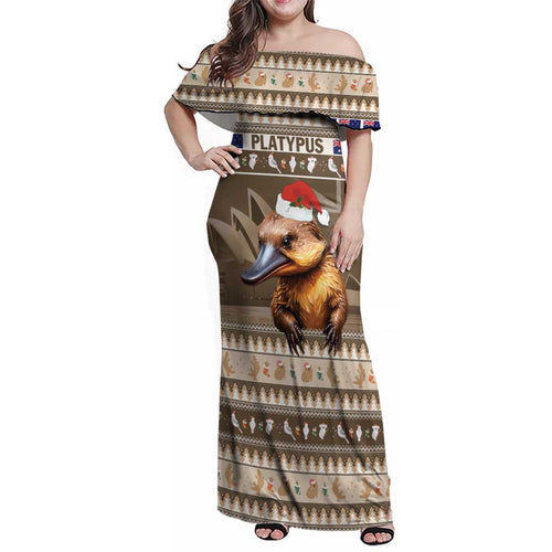 Aussie Platypus Family Matching Off Shoulder Maxi Dress and Hawaiian Shirt Merry Christmas