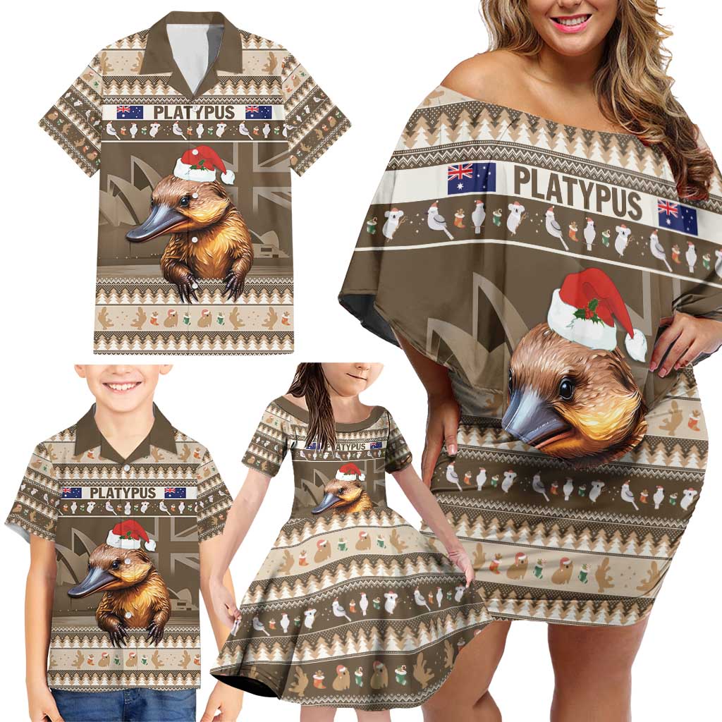 Aussie Platypus Family Matching Off Shoulder Short Dress and Hawaiian Shirt Merry Christmas
