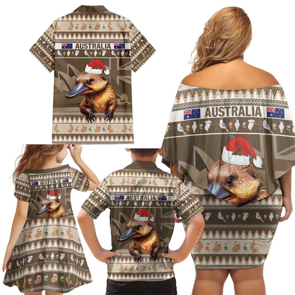 Aussie Platypus Family Matching Off Shoulder Short Dress and Hawaiian Shirt Merry Christmas