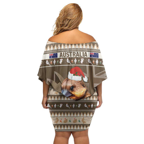 Aussie Platypus Family Matching Off Shoulder Short Dress and Hawaiian Shirt Merry Christmas