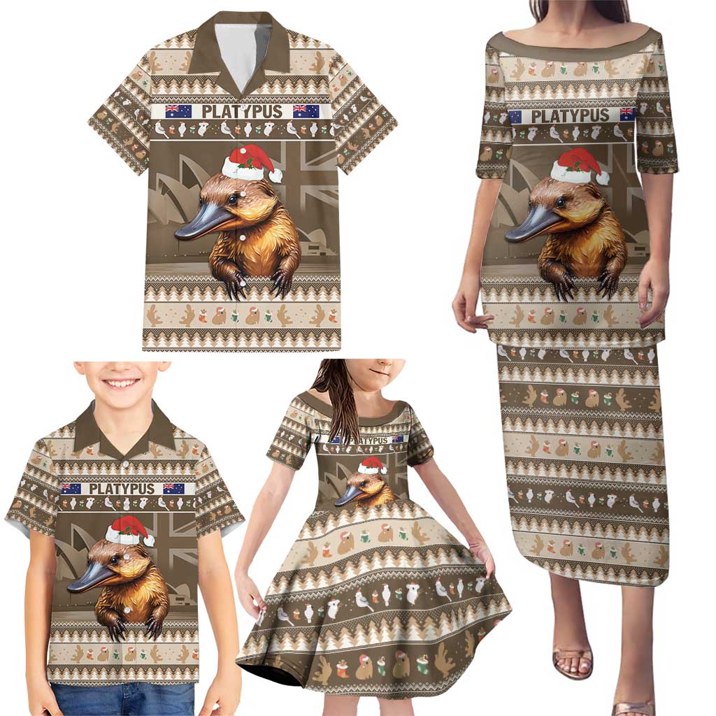 Aussie Platypus Family Matching Puletasi and Hawaiian Shirt Merry Christmas