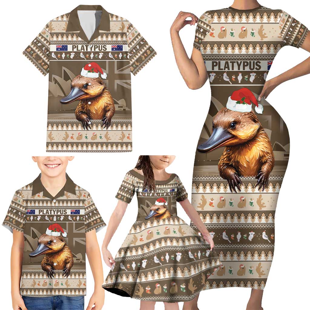 Aussie Platypus Family Matching Short Sleeve Bodycon Dress and Hawaiian Shirt Merry Christmas