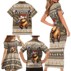 Aussie Platypus Family Matching Short Sleeve Bodycon Dress and Hawaiian Shirt Merry Christmas