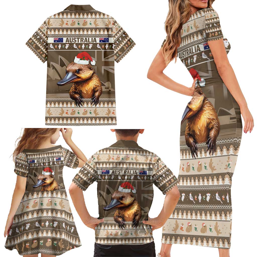 Aussie Platypus Family Matching Short Sleeve Bodycon Dress and Hawaiian Shirt Merry Christmas
