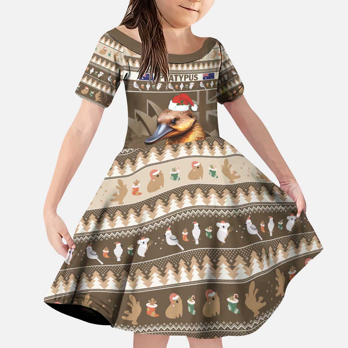 Aussie Platypus Kid Short Sleeve Dress Merry Christmas