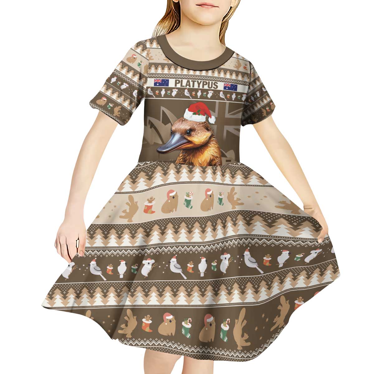 Aussie Platypus Kid Short Sleeve Dress Merry Christmas