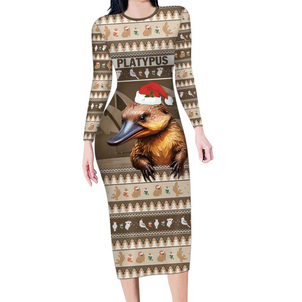 Aussie Platypus Long Sleeve Bodycon Dress Merry Christmas