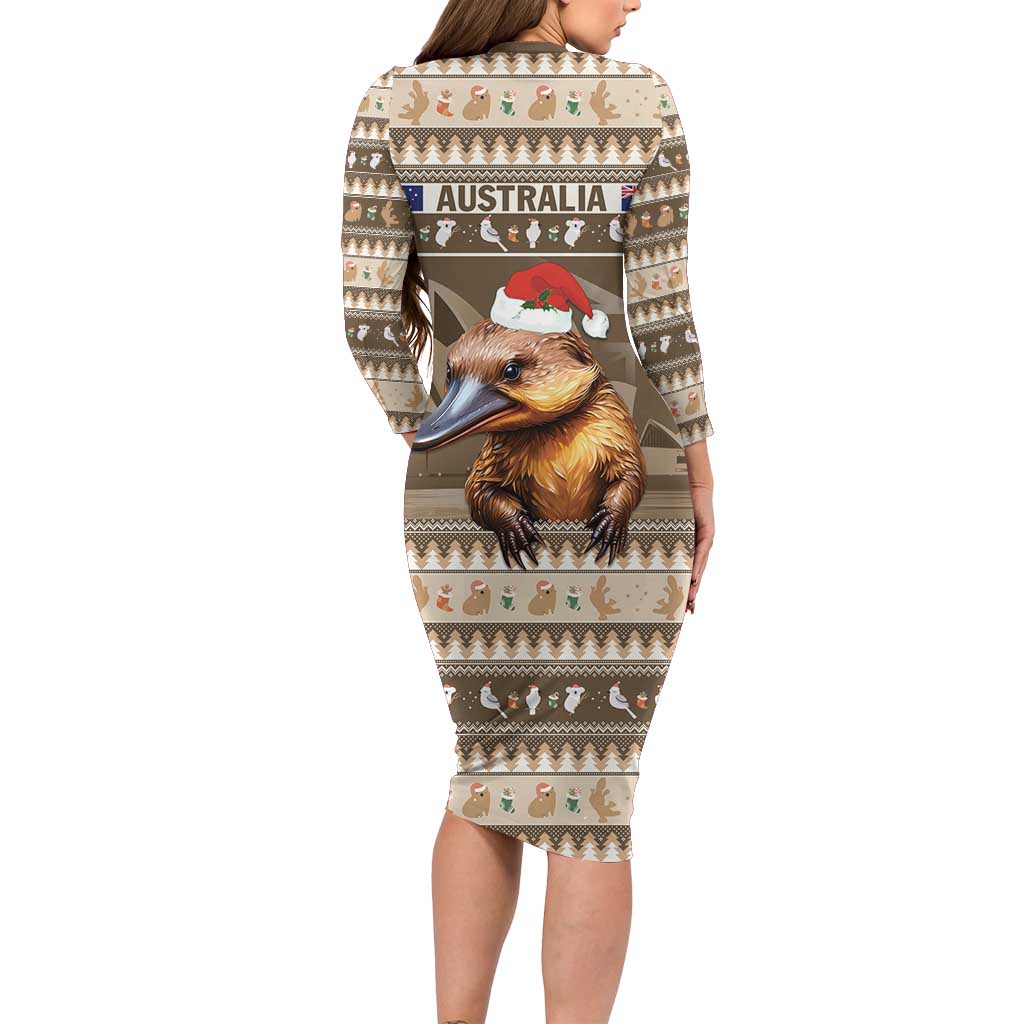 Aussie Platypus Long Sleeve Bodycon Dress Merry Christmas