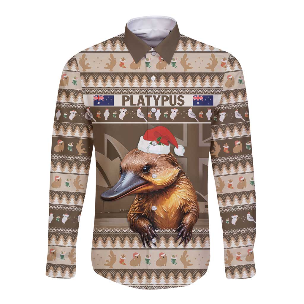 Aussie Platypus Long Sleeve Button Shirt Merry Christmas
