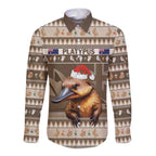 Aussie Platypus Long Sleeve Button Shirt Merry Christmas