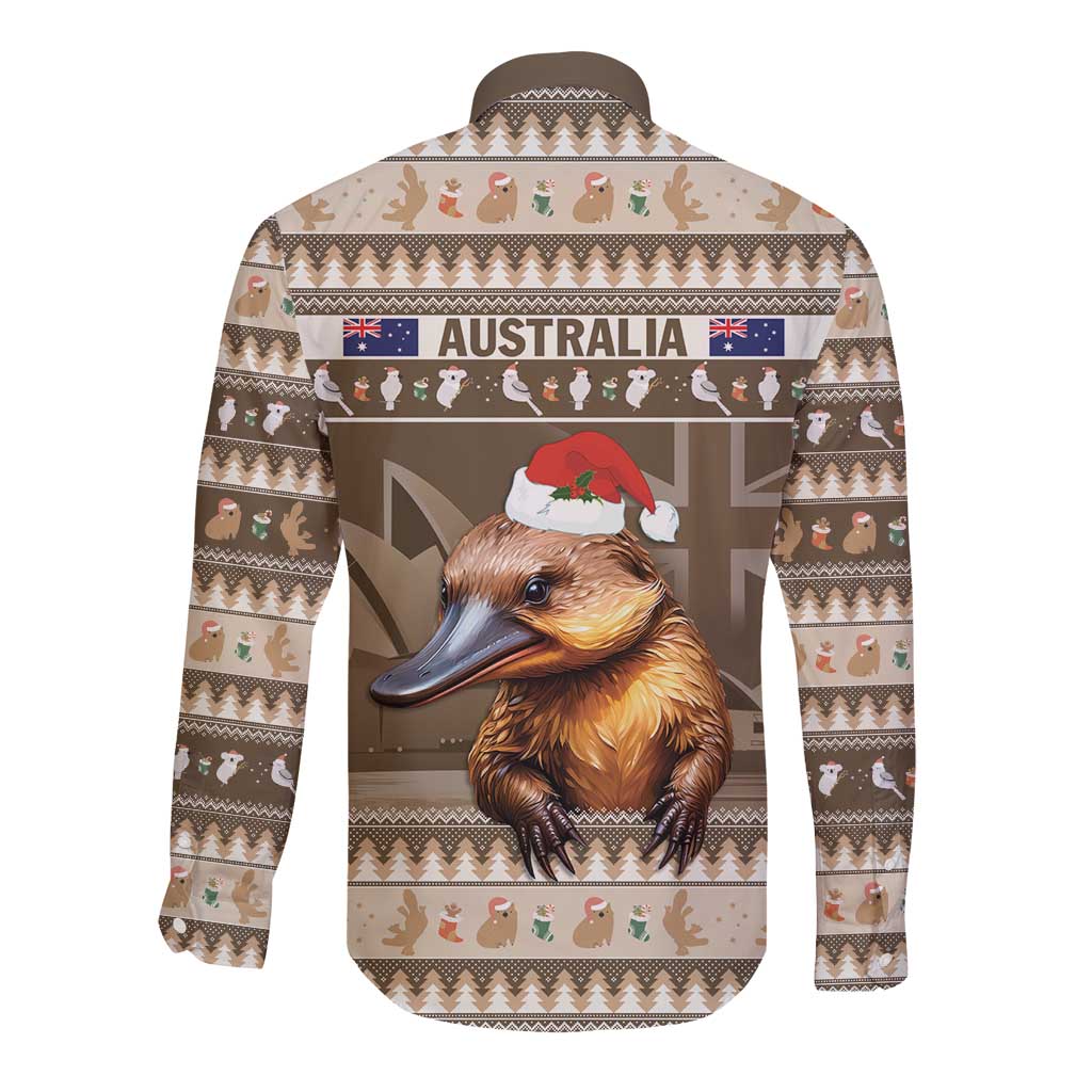 Aussie Platypus Long Sleeve Button Shirt Merry Christmas