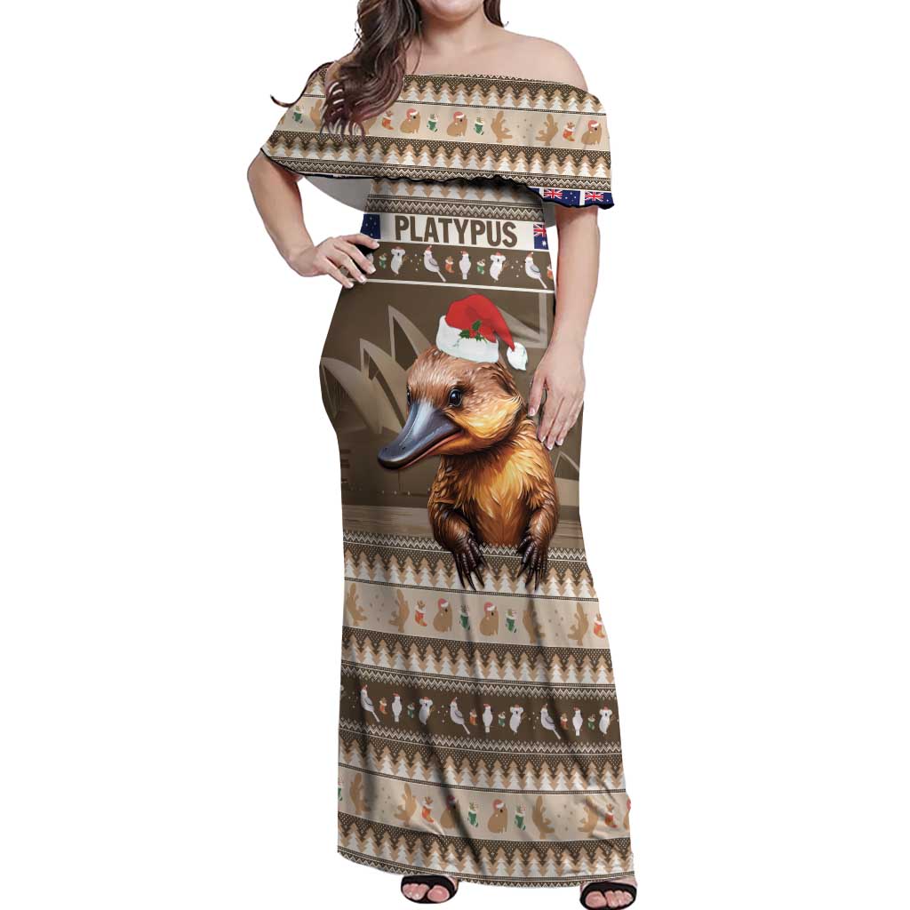 Aussie Platypus Off Shoulder Maxi Dress Merry Christmas