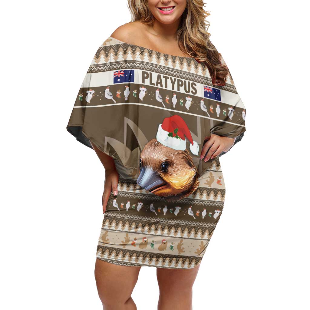 Aussie Platypus Off Shoulder Short Dress Merry Christmas