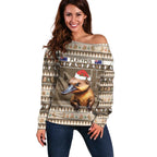 Aussie Platypus Off Shoulder Sweater Merry Christmas