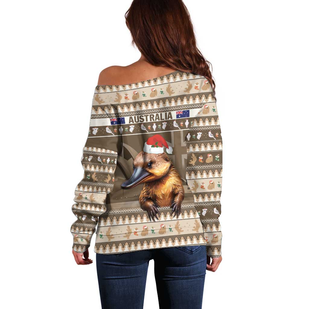 Aussie Platypus Off Shoulder Sweater Merry Christmas