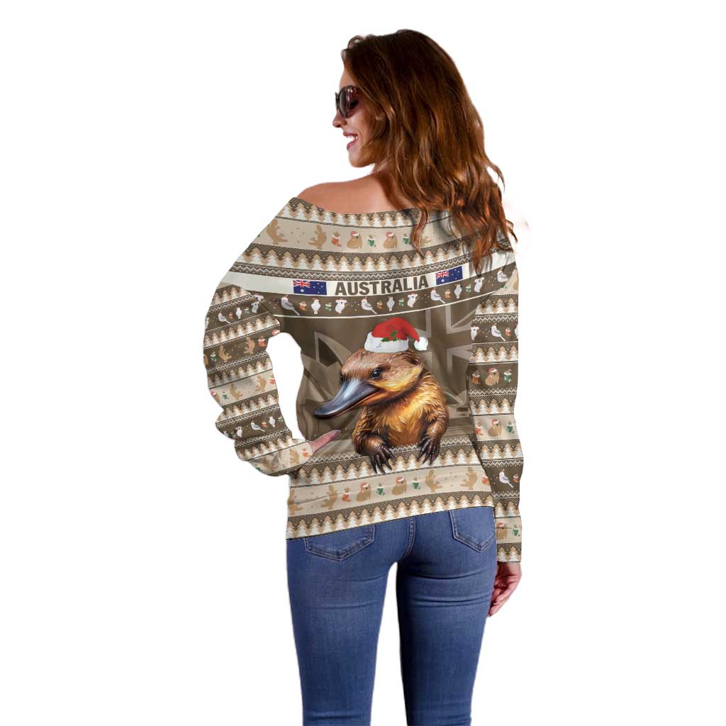 Aussie Platypus Off Shoulder Sweater Merry Christmas
