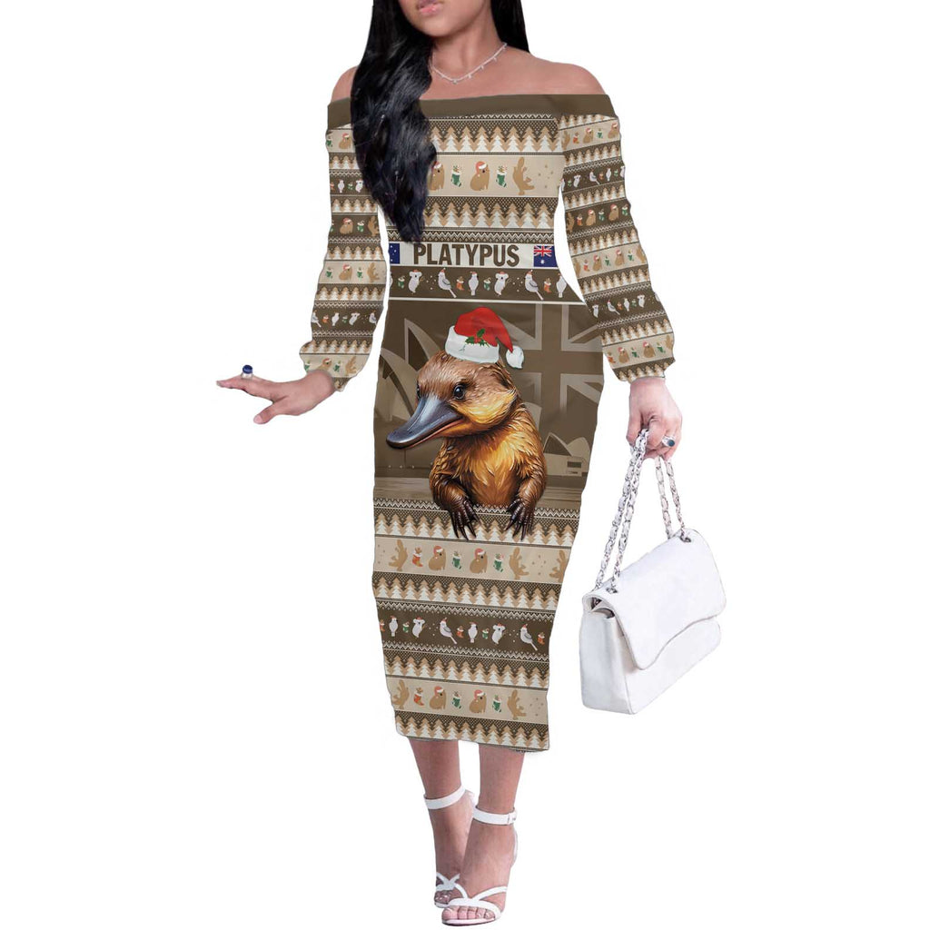 Aussie Platypus Off The Shoulder Long Sleeve Dress Merry Christmas