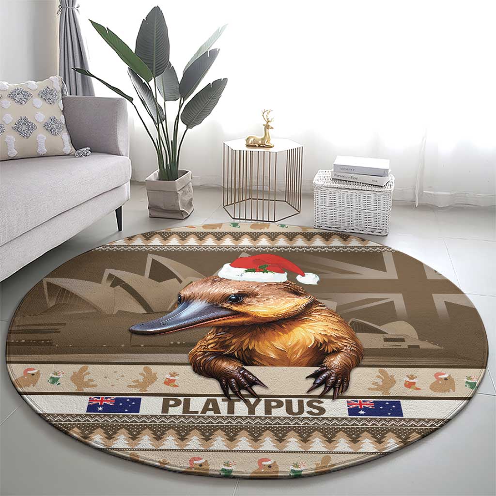 Aussie Platypus Round Carpet Merry Christmas