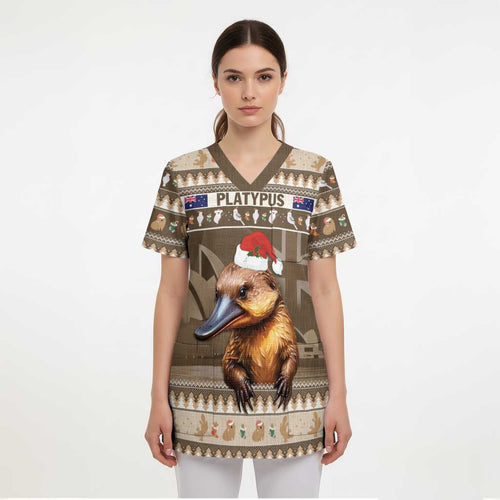 Aussie Platypus Scrub Top Merry Christmas - Aussie Hoodie