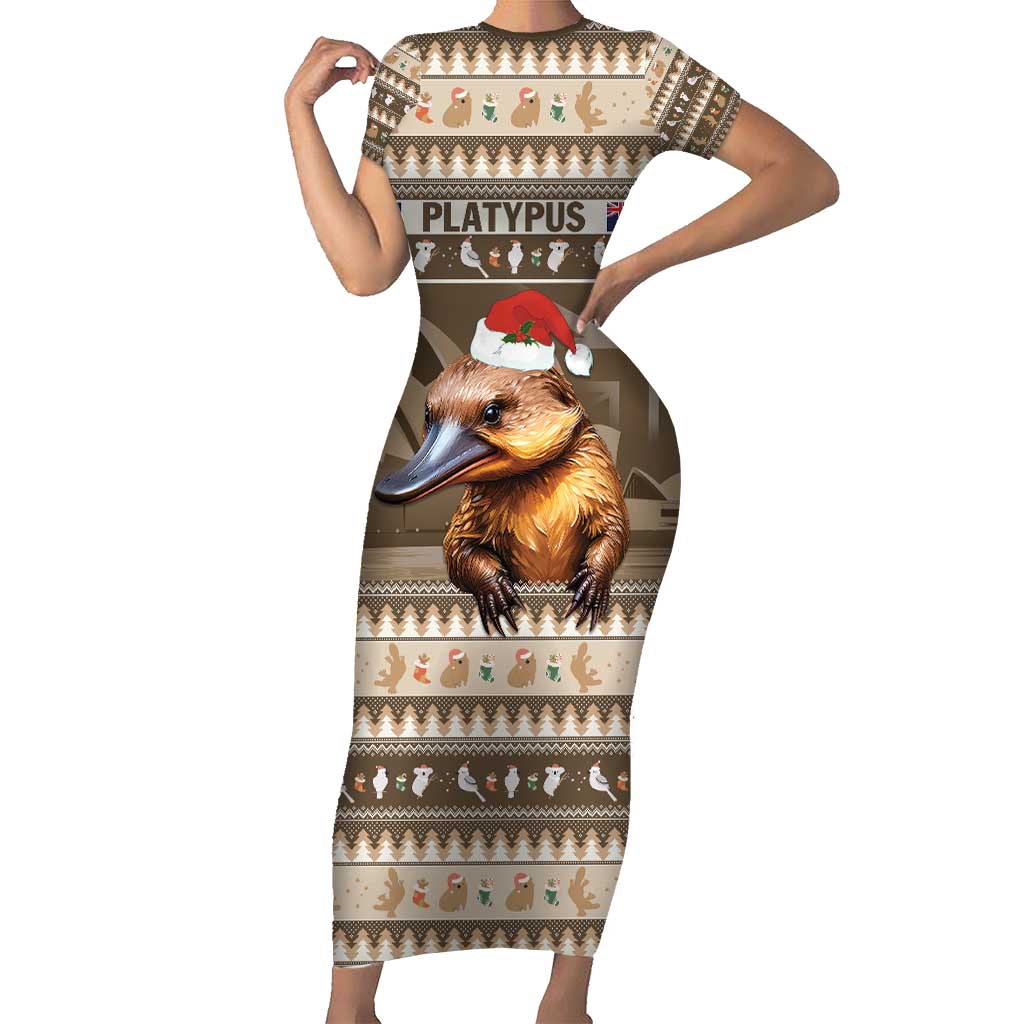 Aussie Platypus Short Sleeve Bodycon Dress Merry Christmas
