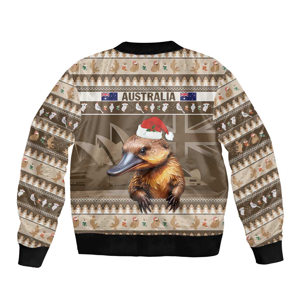 Aussie Platypus Sleeve Zip Bomber Jacket Merry Christmas