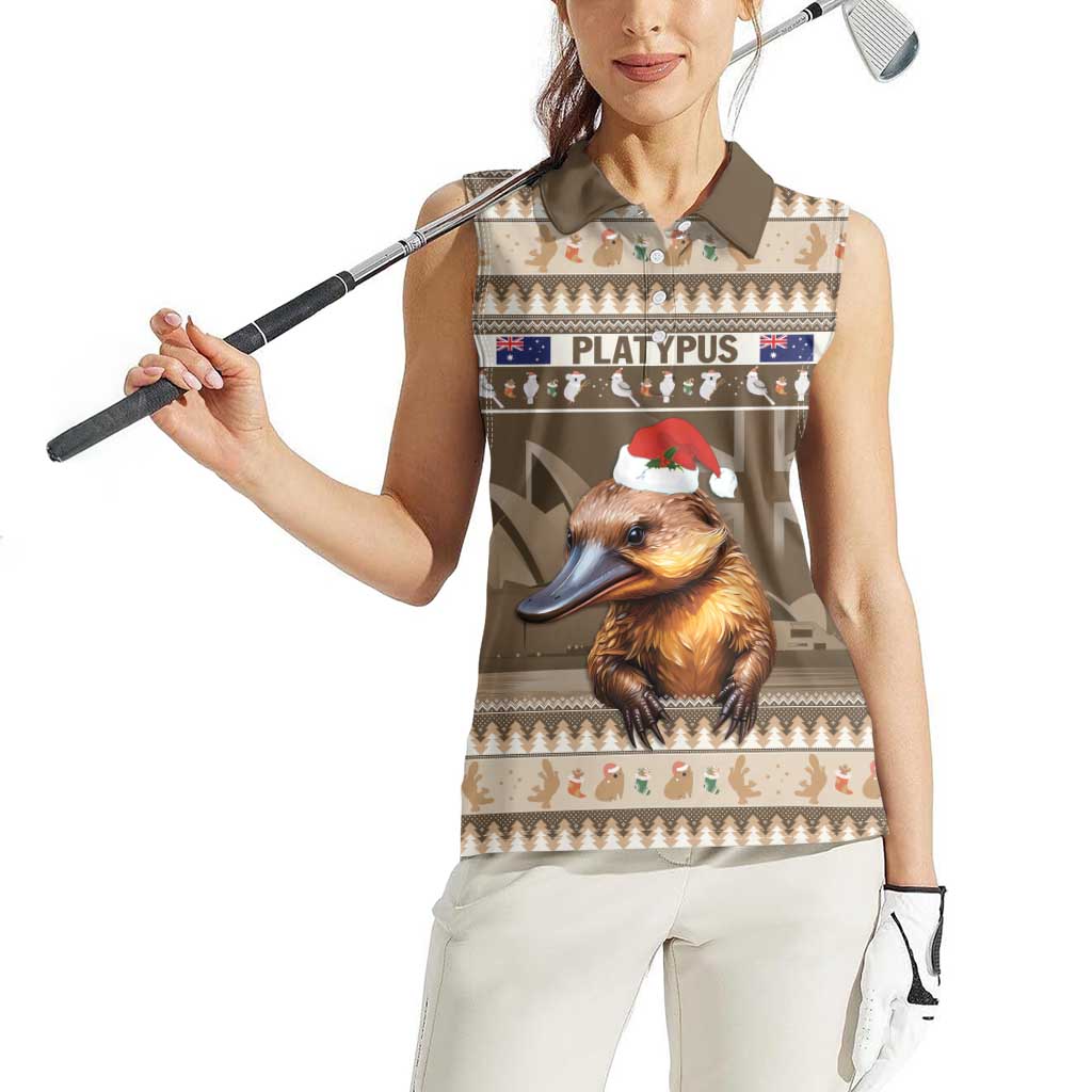 Aussie Platypus Women Sleeveless Polo Shirt Merry Christmas