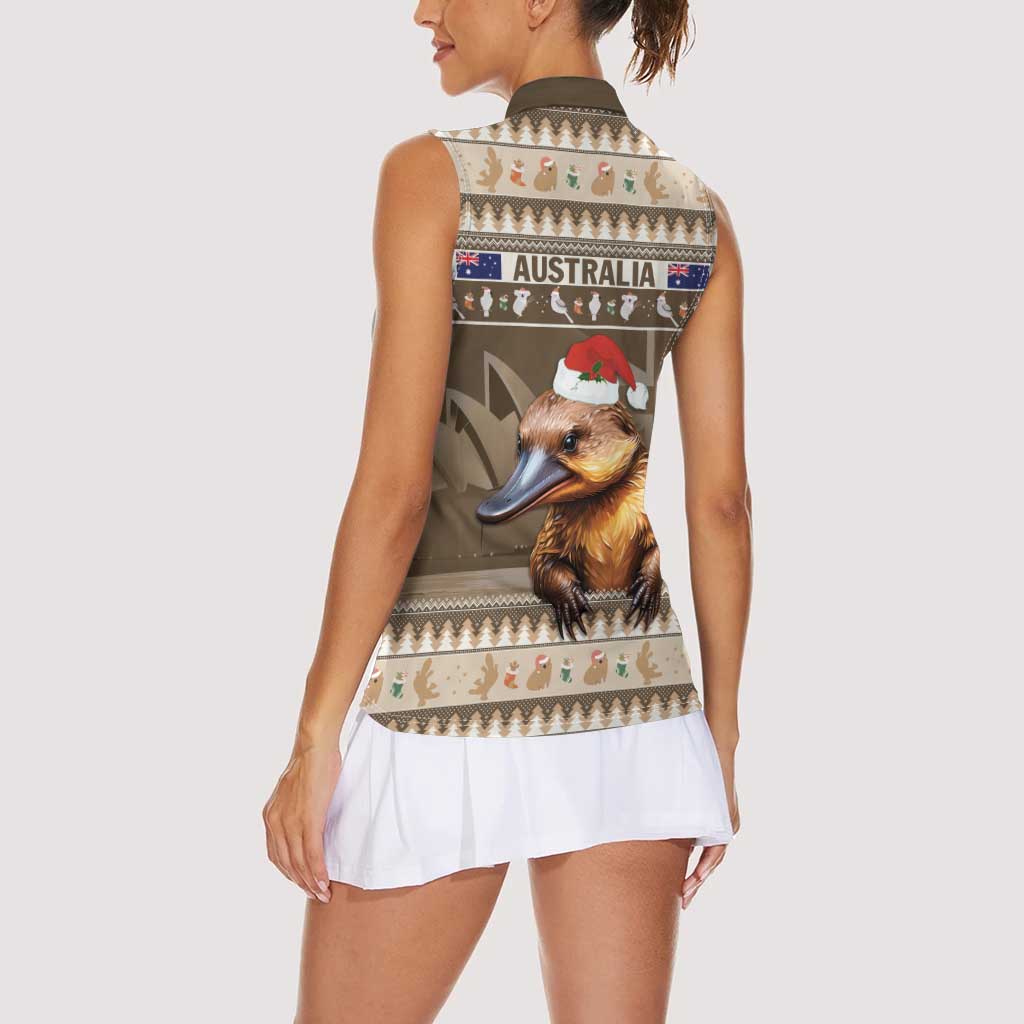 Aussie Platypus Women Sleeveless Polo Shirt Merry Christmas