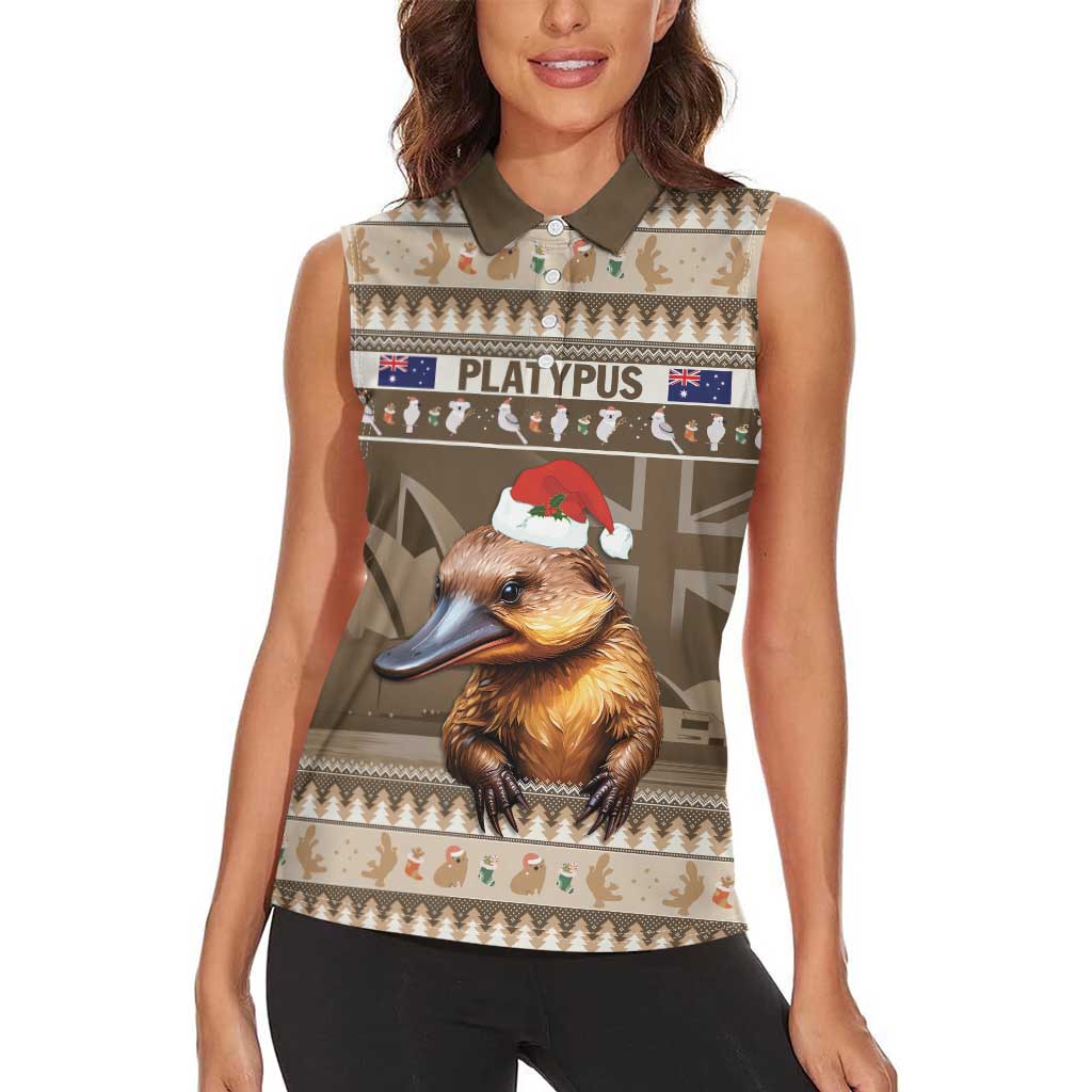 Aussie Platypus Women Sleeveless Polo Shirt Merry Christmas