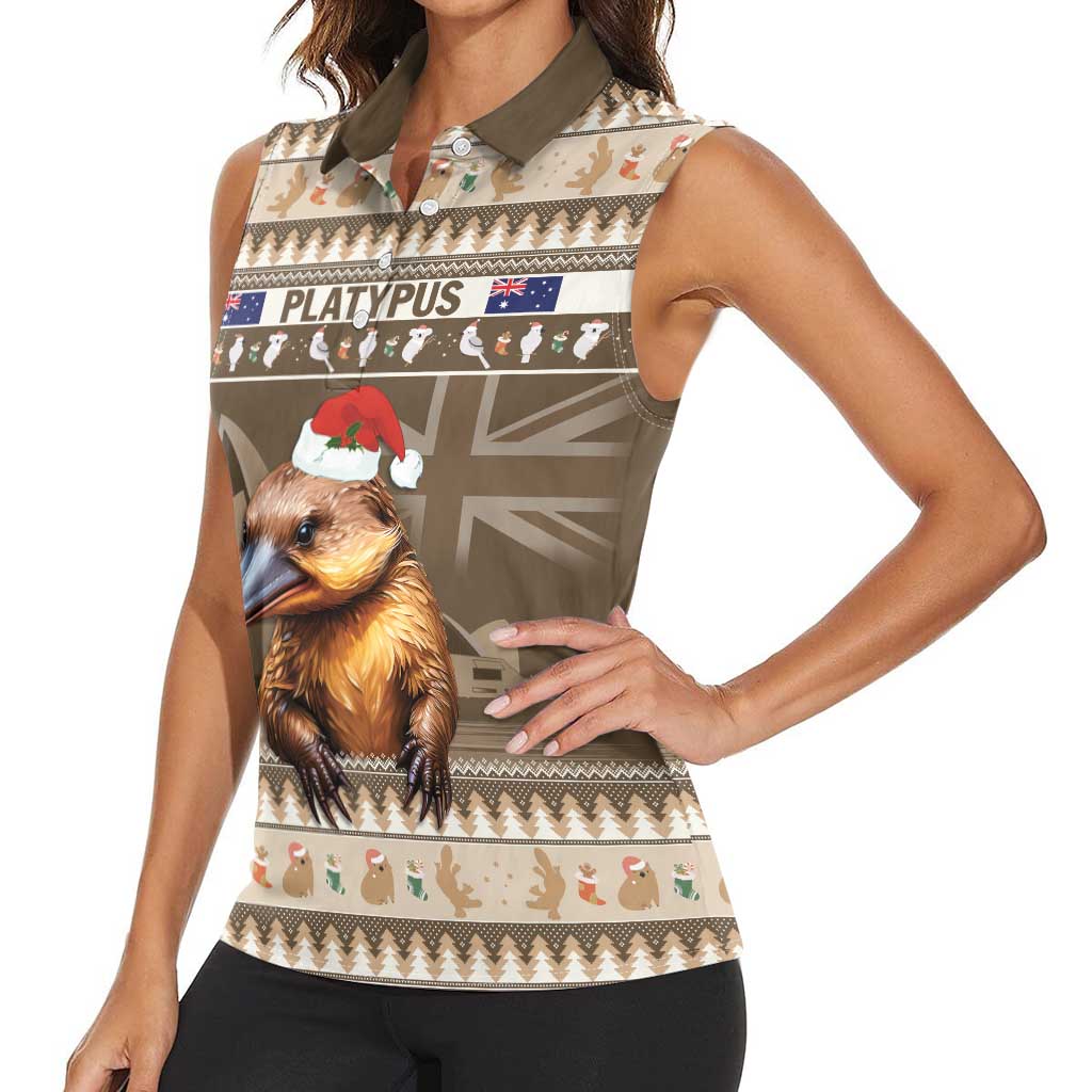 Aussie Platypus Women Sleeveless Polo Shirt Merry Christmas