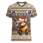 Aussie Platypus Women V-Neck T-Shirt Merry Christmas