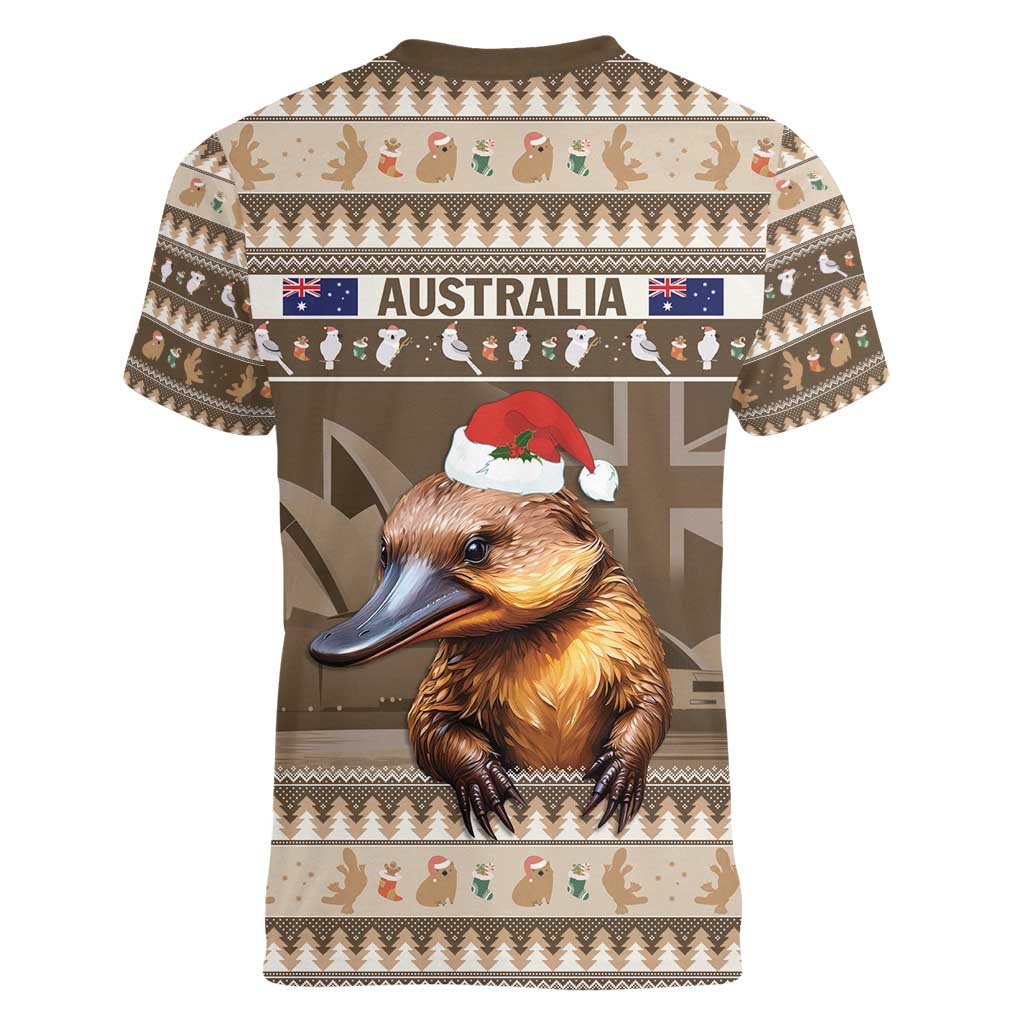 Aussie Platypus Women V-Neck T-Shirt Merry Christmas