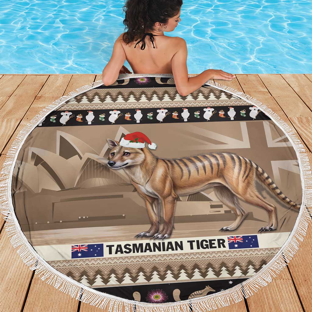 Aussie Tasmanian Tiger Beach Blanket Merry Christmas