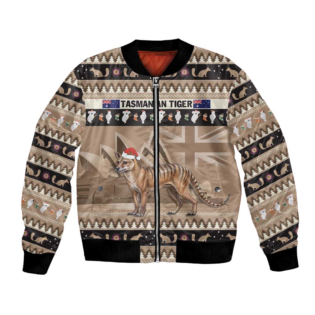 Aussie Tasmanian Tiger Bomber Jacket Merry Christmas