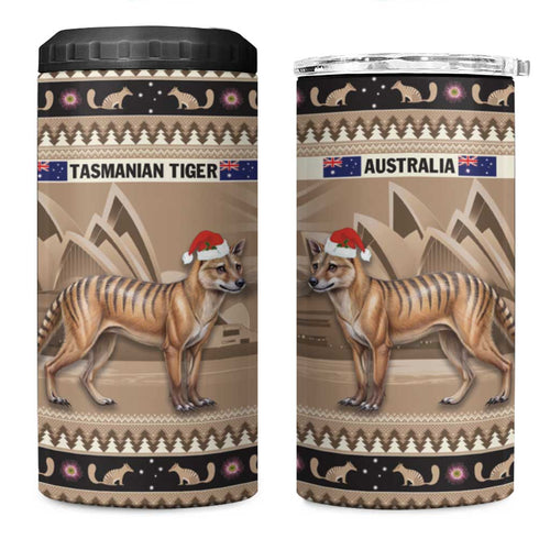 Aussie Tasmanian Tiger 4 in 1 Can Cooler Tumbler Merry Christmas