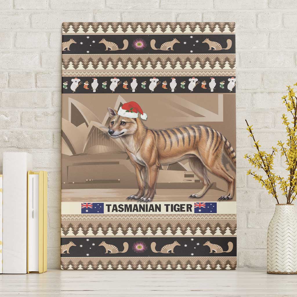 Aussie Tasmanian Tiger Canvas Wall Art Merry Christmas