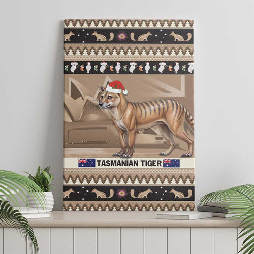 Aussie Tasmanian Tiger Canvas Wall Art Merry Christmas