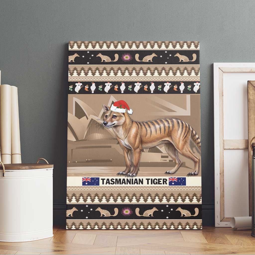 Aussie Tasmanian Tiger Canvas Wall Art Merry Christmas