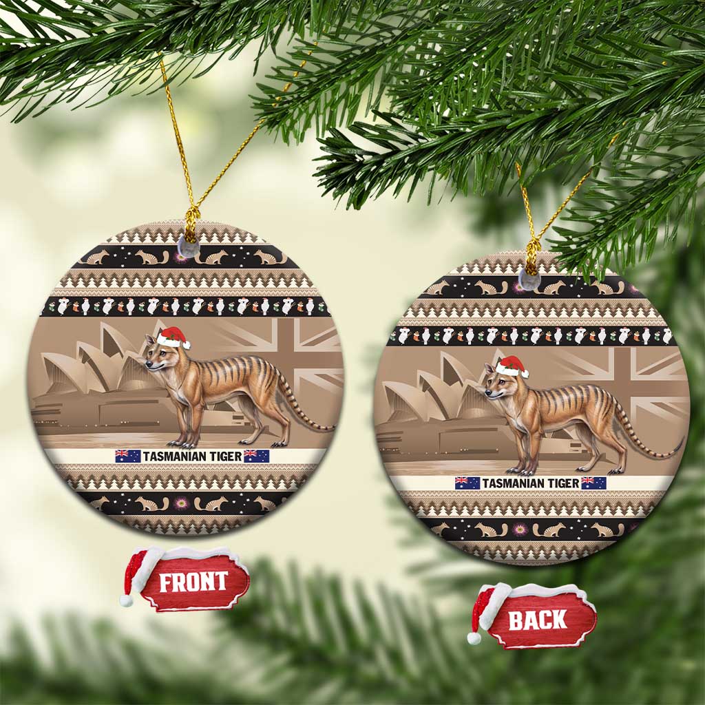 Aussie Tasmanian Tiger Ceramic Ornament Merry Christmas