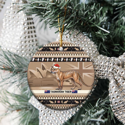 Aussie Tasmanian Tiger Ceramic Ornament Merry Christmas