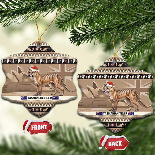 Aussie Tasmanian Tiger Ceramic Ornament Merry Christmas