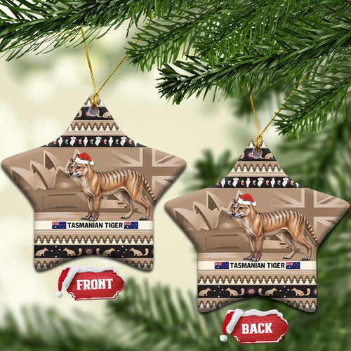Aussie Tasmanian Tiger Ceramic Ornament Merry Christmas