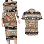 Aussie Tasmanian Tiger Couples Matching Long Sleeve Bodycon Dress and Hawaiian Shirt Merry Christmas