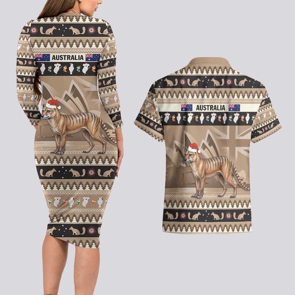 Aussie Tasmanian Tiger Couples Matching Long Sleeve Bodycon Dress and Hawaiian Shirt Merry Christmas