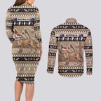 Aussie Tasmanian Tiger Couples Matching Long Sleeve Bodycon Dress and Long Sleeve Button Shirt Merry Christmas