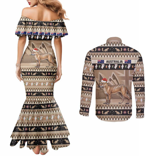 Aussie Tasmanian Tiger Couples Matching Mermaid Dress and Long Sleeve Button Shirt Merry Christmas