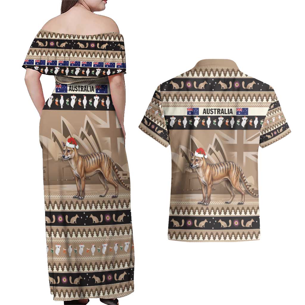 Aussie Tasmanian Tiger Couples Matching Off Shoulder Maxi Dress and Hawaiian Shirt Merry Christmas