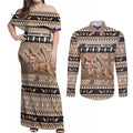 Aussie Tasmanian Tiger Couples Matching Off Shoulder Maxi Dress and Long Sleeve Button Shirt Merry Christmas