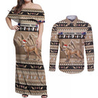 Aussie Tasmanian Tiger Couples Matching Off Shoulder Maxi Dress and Long Sleeve Button Shirt Merry Christmas