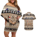 Aussie Tasmanian Tiger Couples Matching Off Shoulder Short Dress and Hawaiian Shirt Merry Christmas