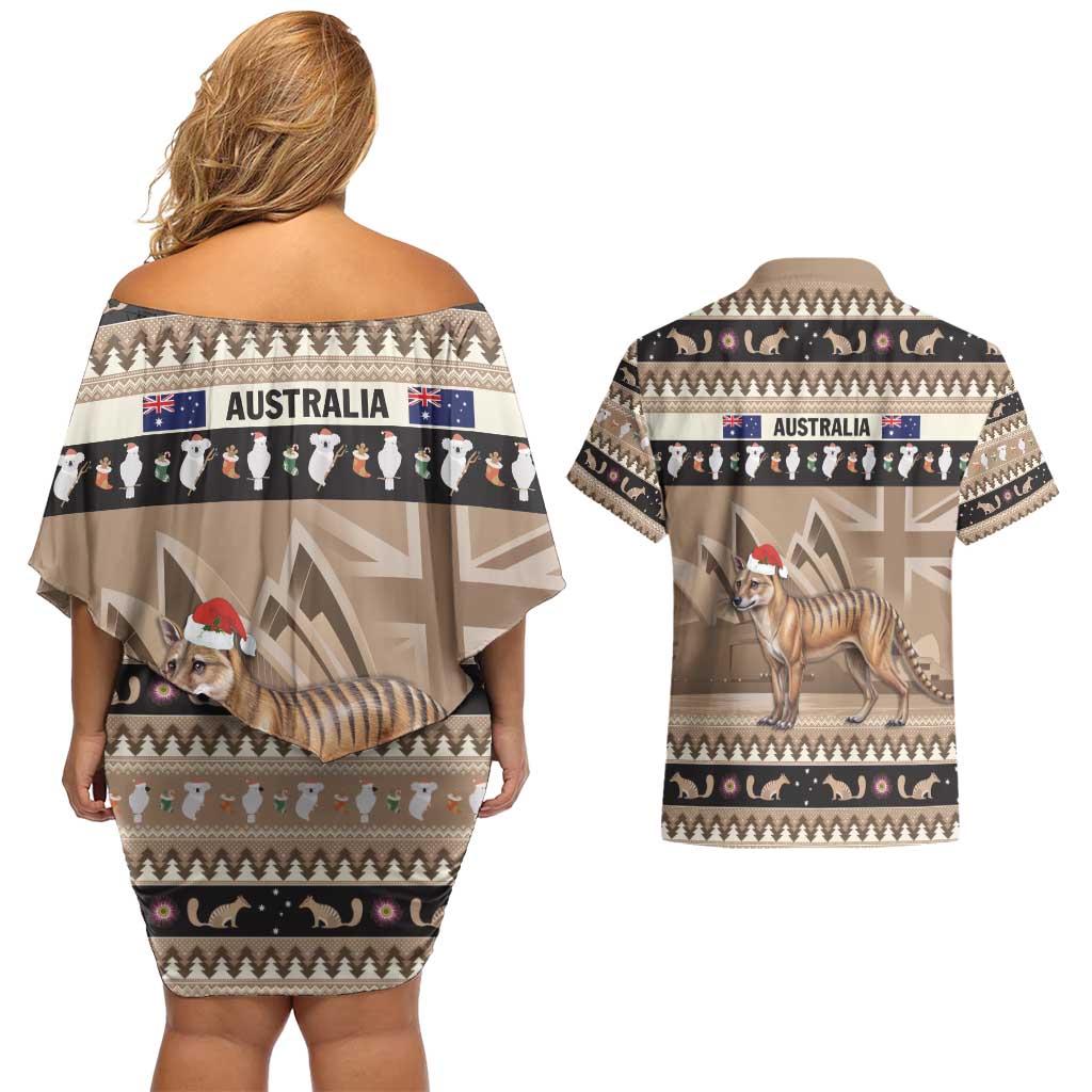 Aussie Tasmanian Tiger Couples Matching Off Shoulder Short Dress and Hawaiian Shirt Merry Christmas